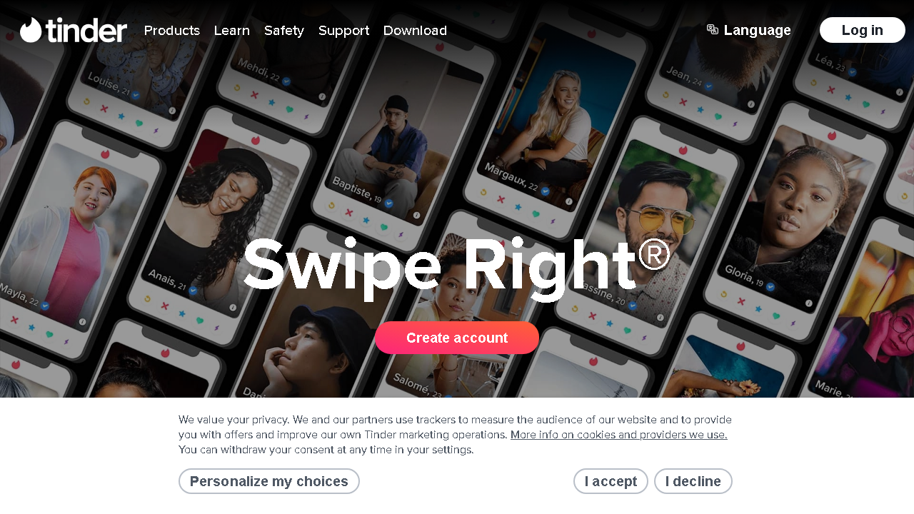 Capture d'écran de http://tinder.com